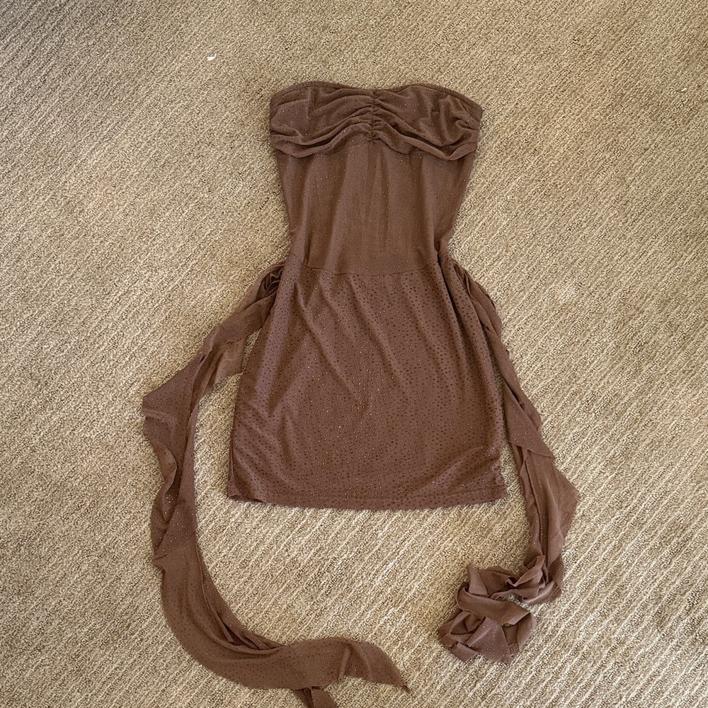 Strapless Brown Dress with Sash
